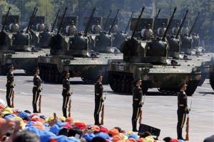 The parade unfolds in front of Tiananmen Gate in Beijing, Thursday, Sept. 3, 2015.