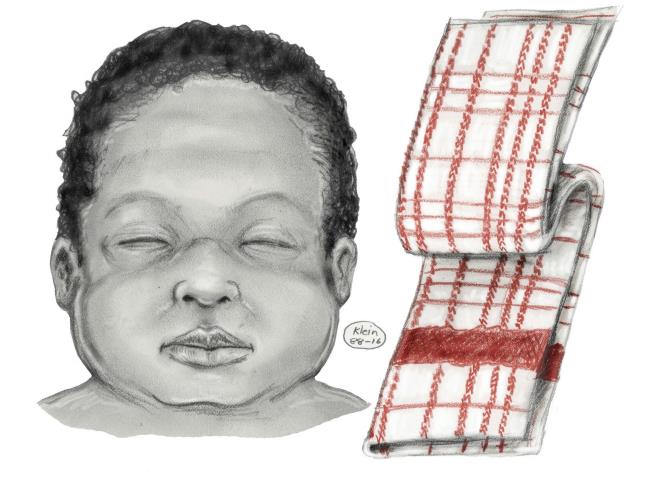 A sketch of Baby Jane Doe and the dishtowel found with her. (NYPD)