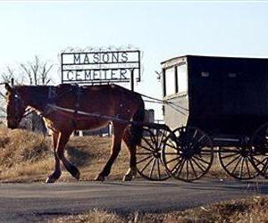 A horse and buggy take an Amish family back to their home.
